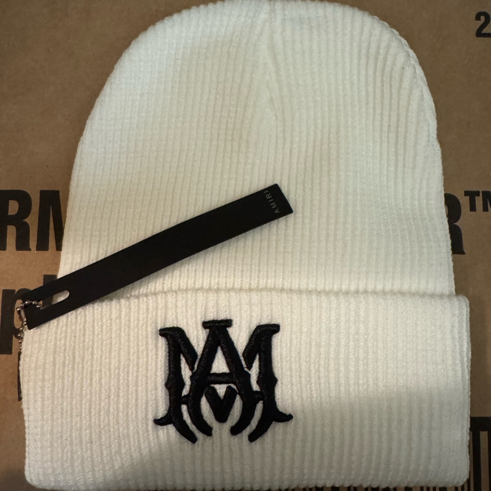 Ami White Winter Hat with Embroidered Design